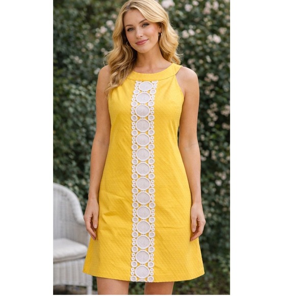 Lilly Pulitzer Dresses & Skirts - Lilly Pulitzer Yellow Jacqueline Lace Shift Dress Sleeveless Floral size 0